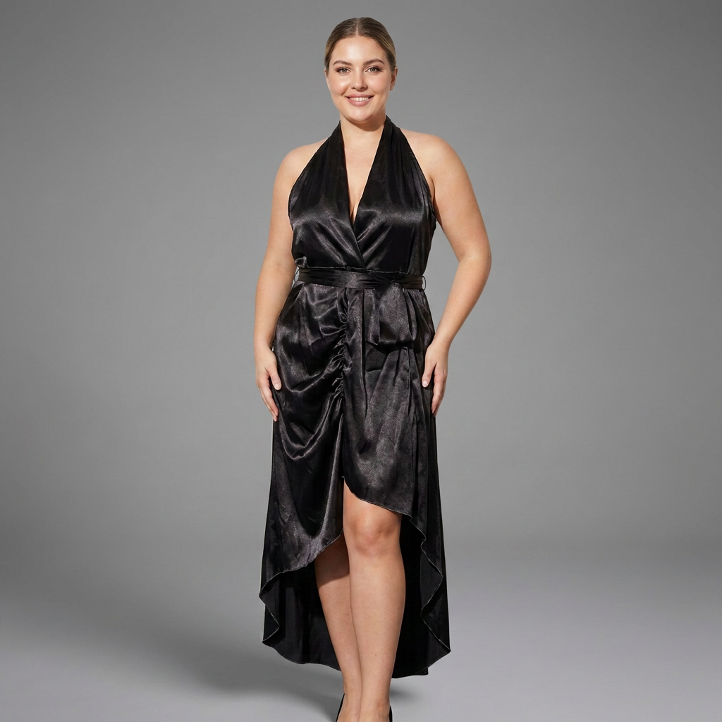 Sandra Satin Halter High-Low Maxi Dress – view 5