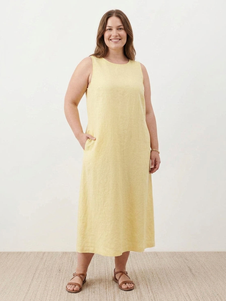 Sasha Linen Round Neck Midi Dress