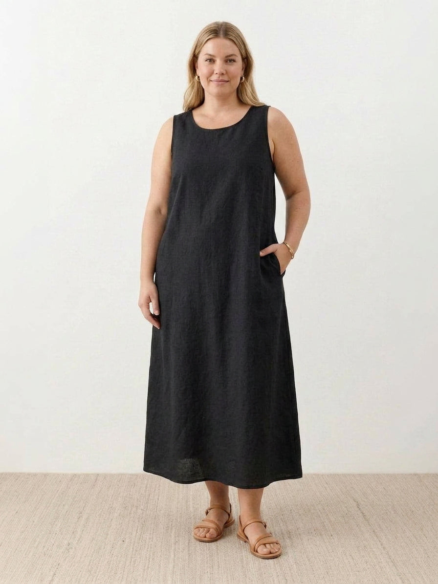 Sasha Linen Round Neck Midi Dress – view 25