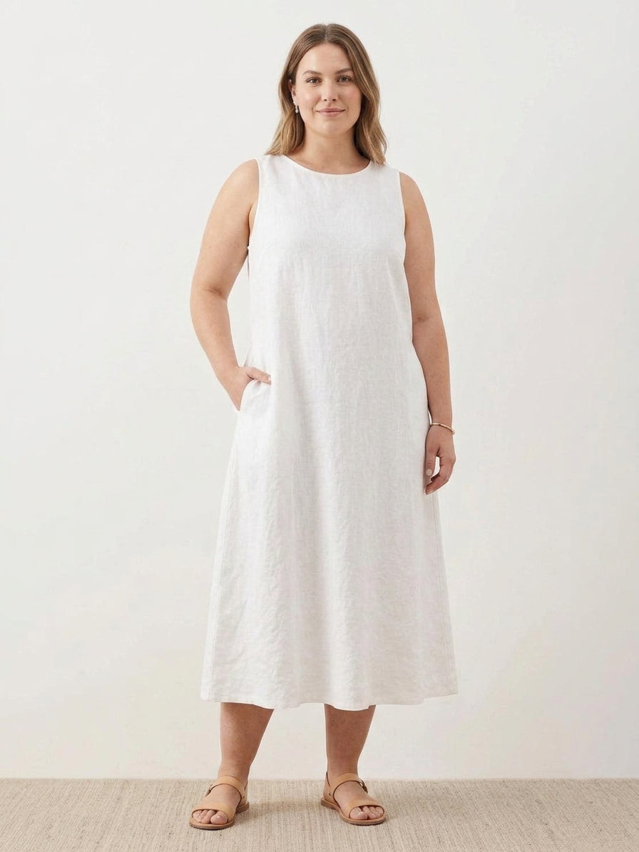 Sasha Linen Round Neck Midi Dress – view 31