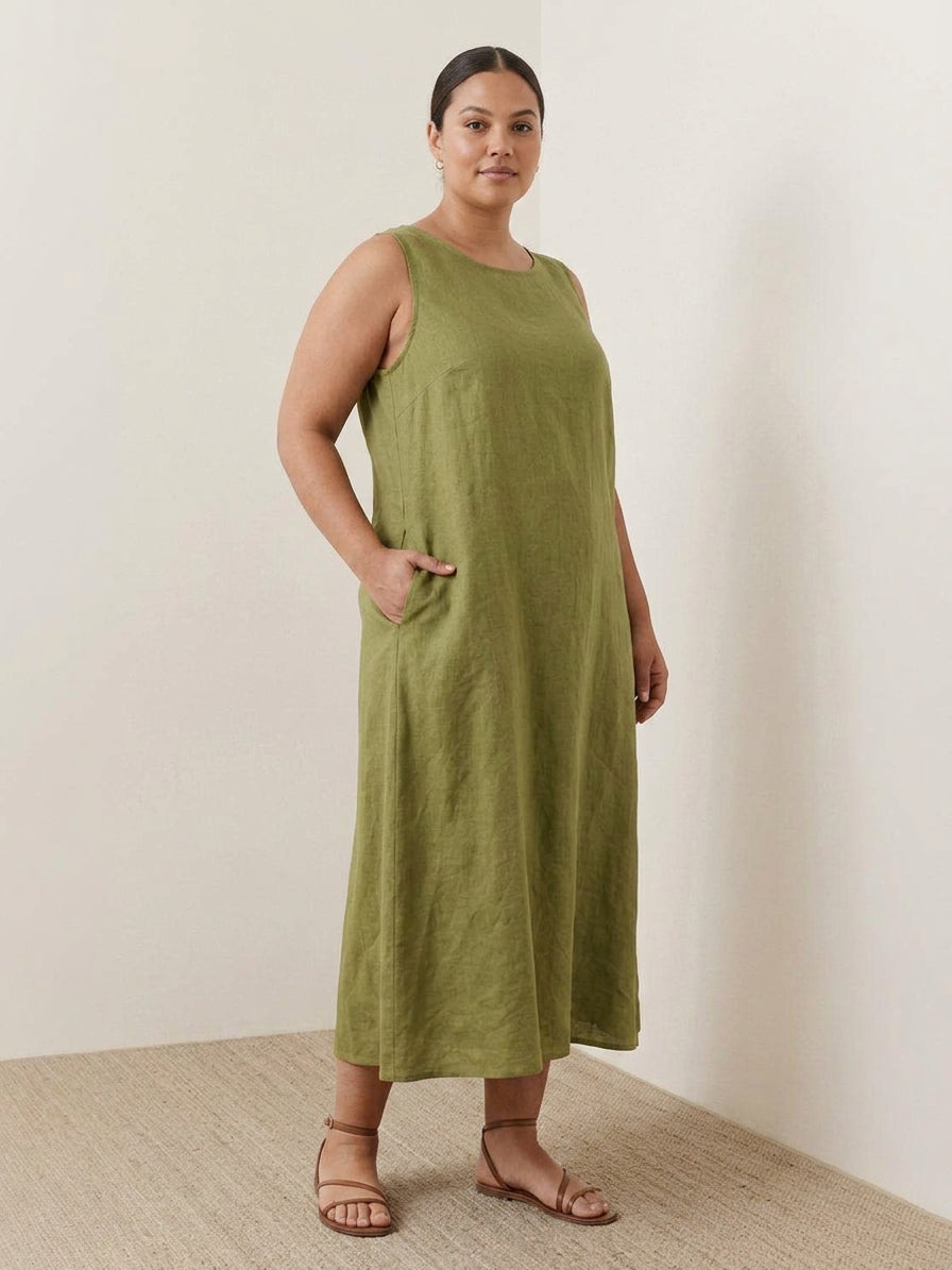 Sasha Linen Round Neck Midi Dress – view 37