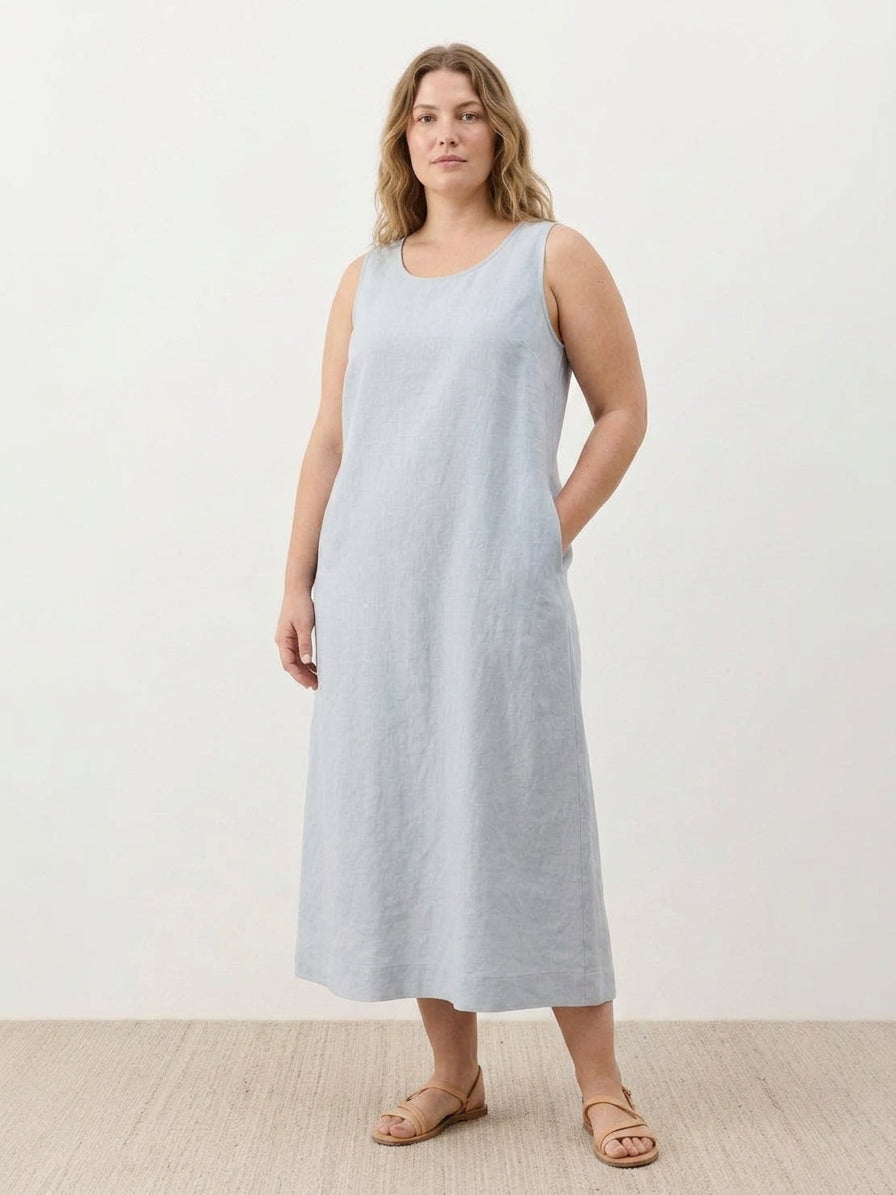 Sasha Linen Round Neck Midi Dress – view 7