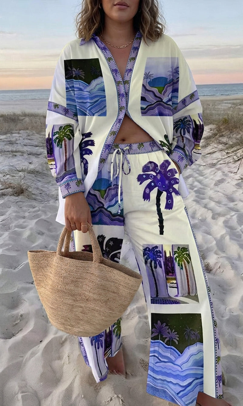Scarlett Tropical Collared Two-Piece Set