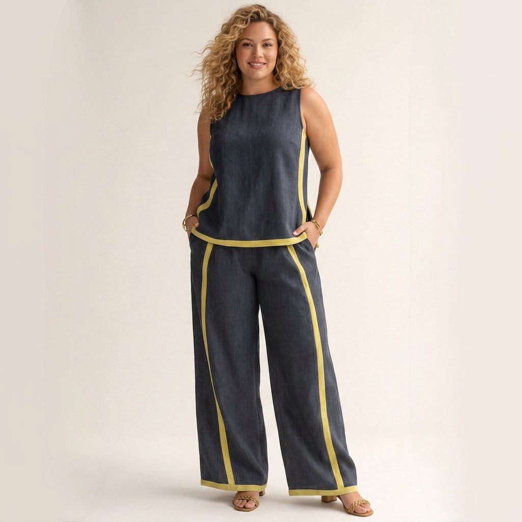 Sienna Denim Striped Sleeveless Two-Piece Set
