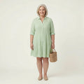 Sierra Linen Striped Mock Neck Knee-Length Dress