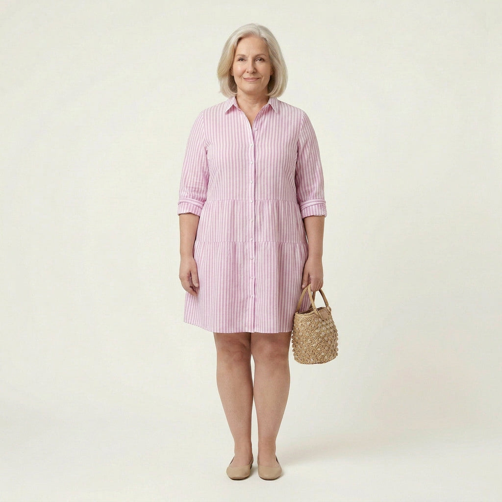 Sierra Linen Striped Mock Neck Knee-Length Dress – view 2