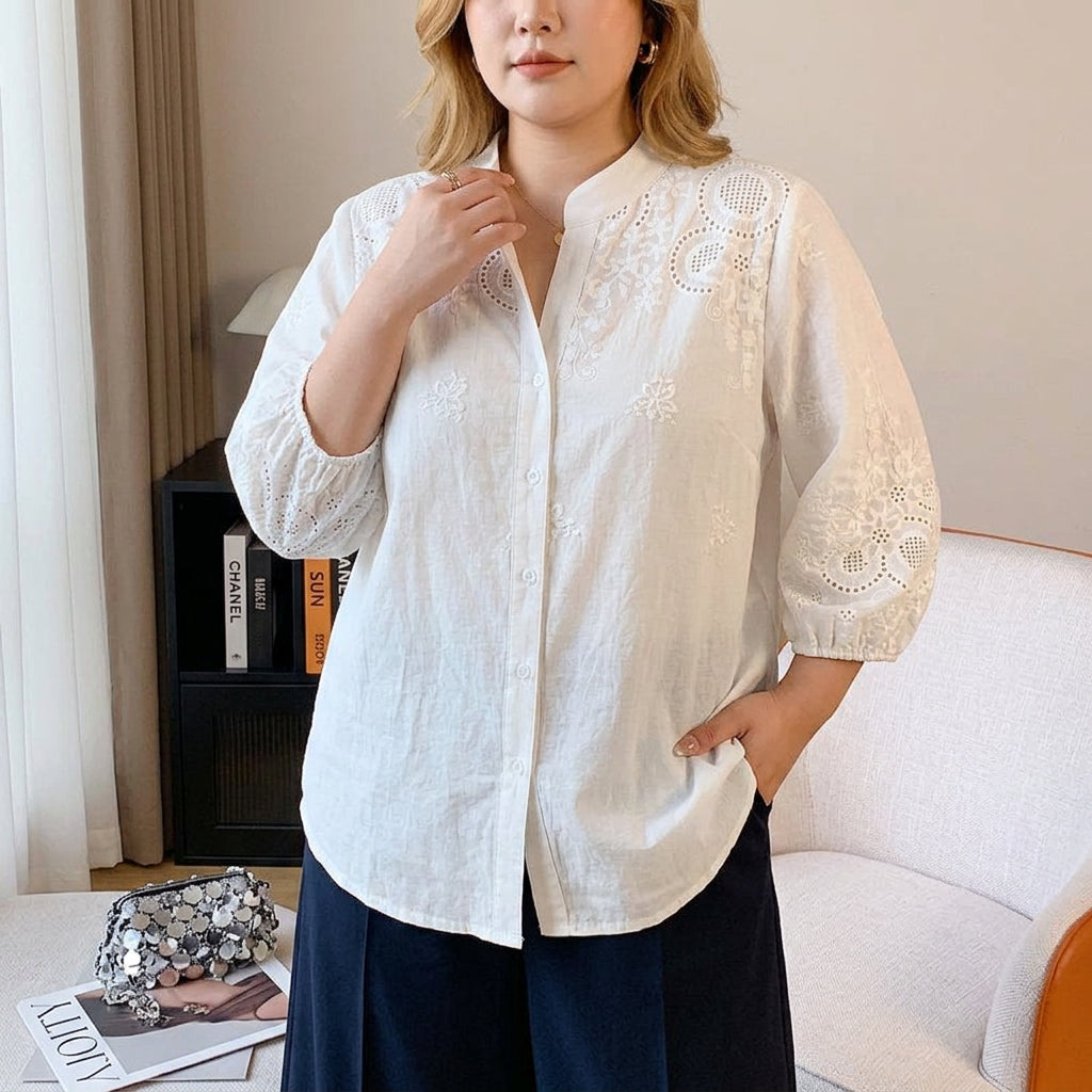 Sloane Embroidered Mock Neck Shirt – view 11
