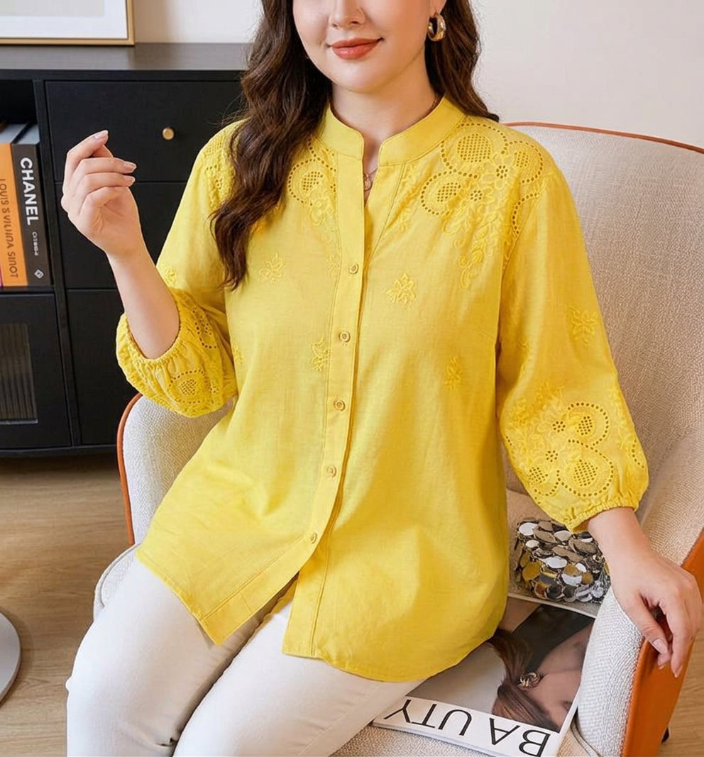 Sloane Embroidered Mock Neck Shirt – view 8