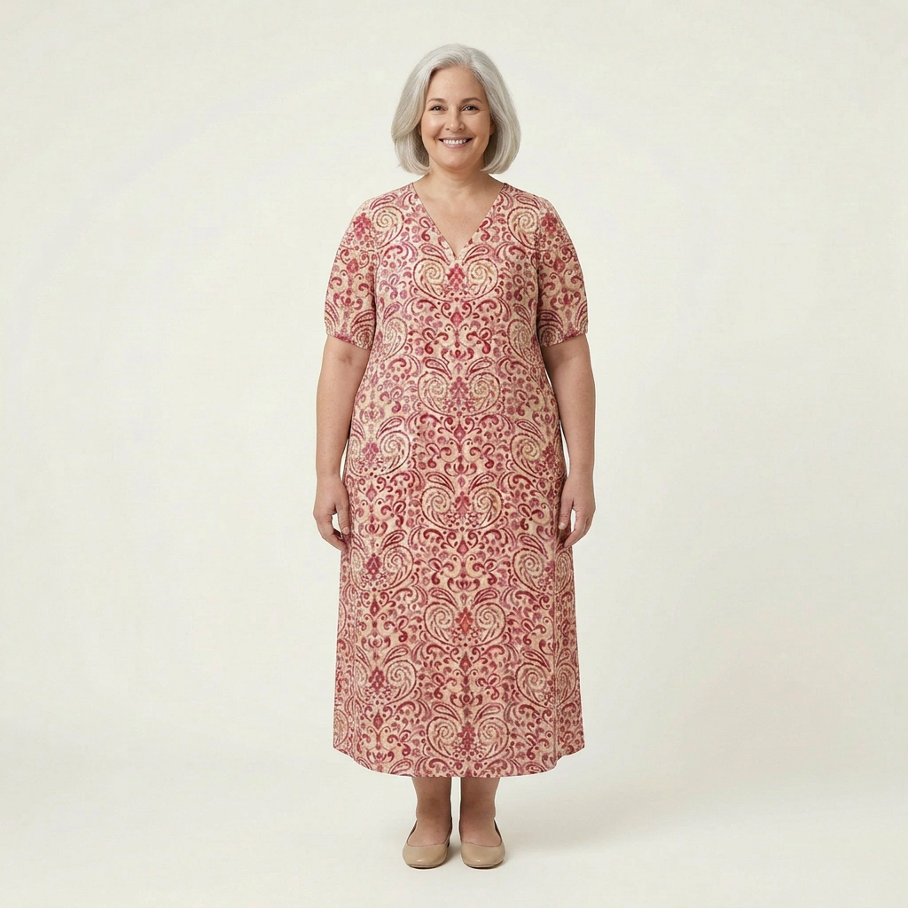 Sonia Damask V-Neck Midi Dress – view 3