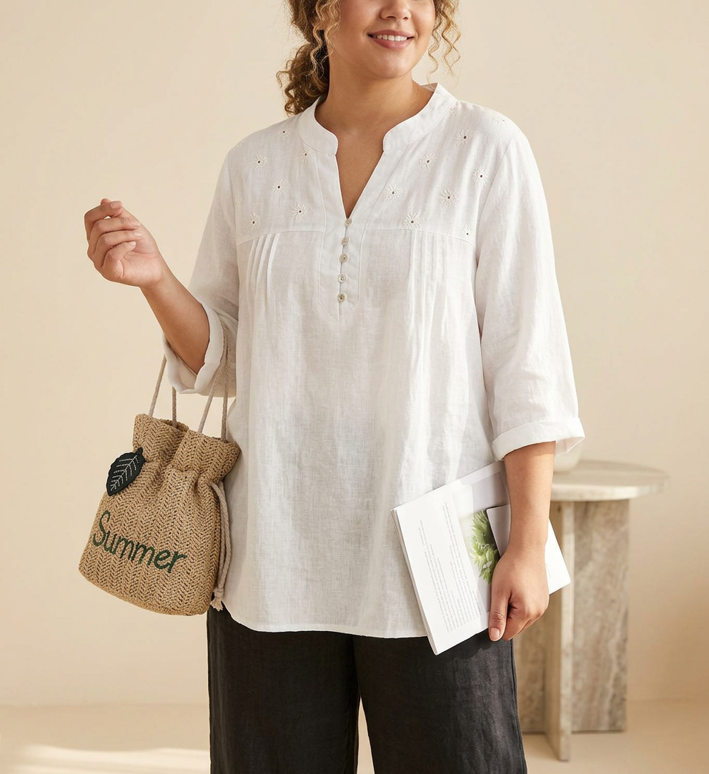 Sophie Cotton Embroidered V-Neck Blouse – view 2