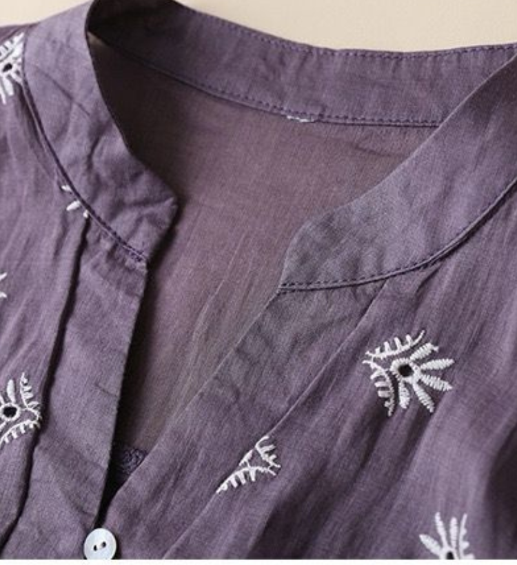 Sophie Cotton Embroidered V-Neck Blouse – view 3