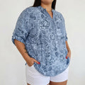 Cora | Denim Floral V-Neck Blouse