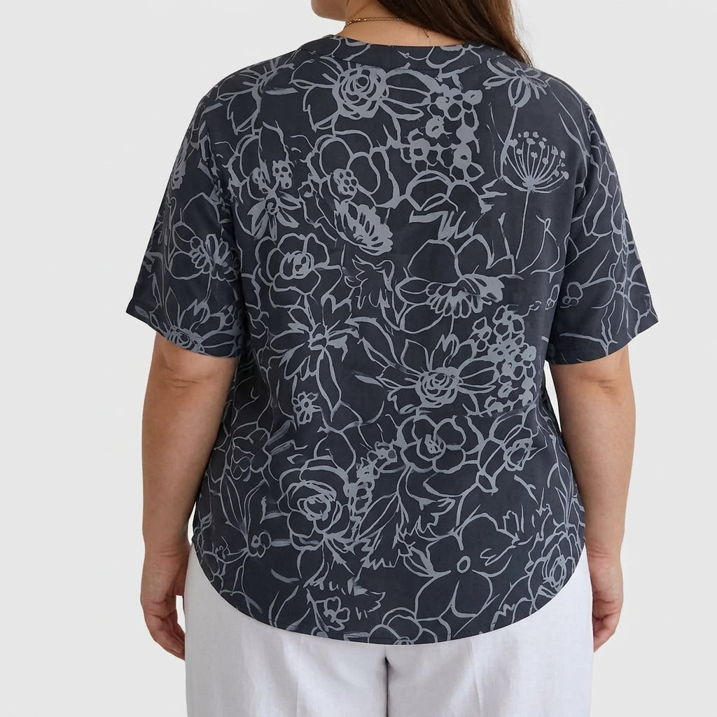 Cora | Denim Floral V-Neck Blouse