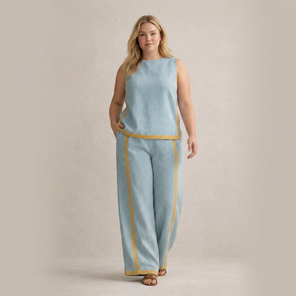 Sienna | Denim Striped Sleeveless Two-Piece Set