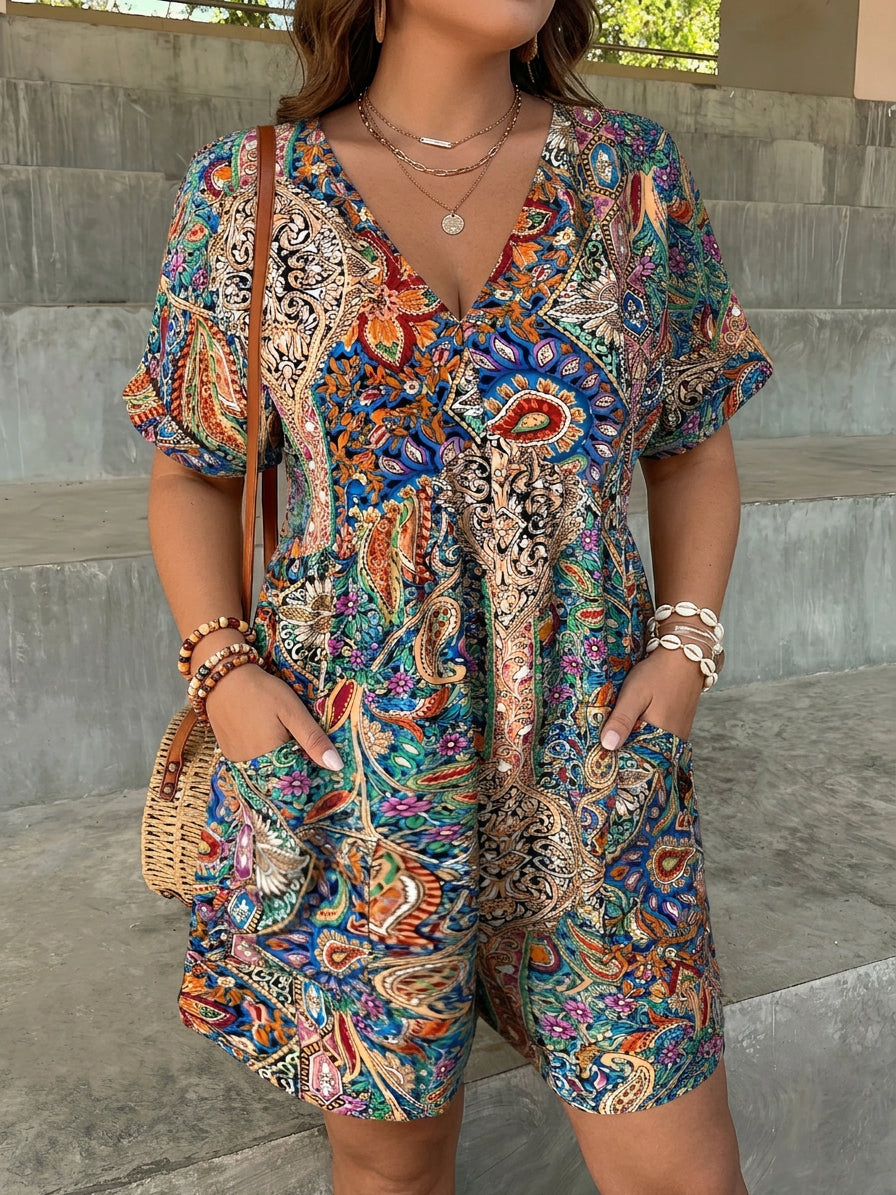 Stacy Paisley V-Neck Romper