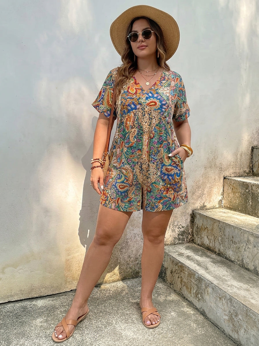 Stacy Paisley V-Neck Romper – view 3