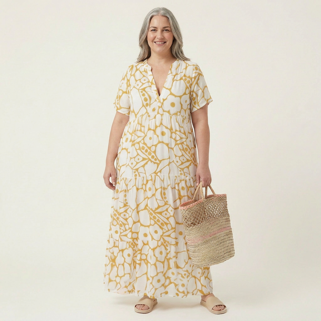 Sylvia Abstract V-Neck Midi Dress – view 2