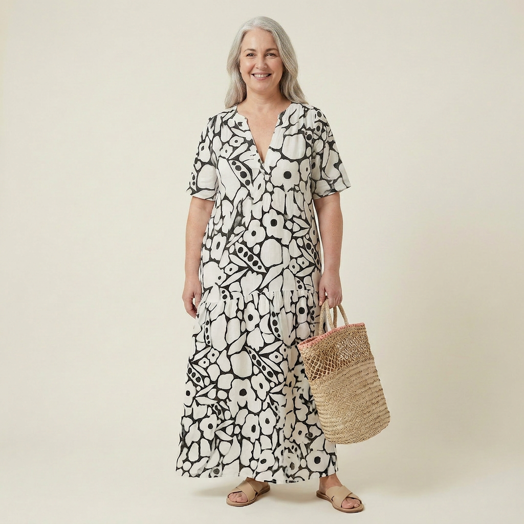 Sylvia Abstract V-Neck Midi Dress – view 4
