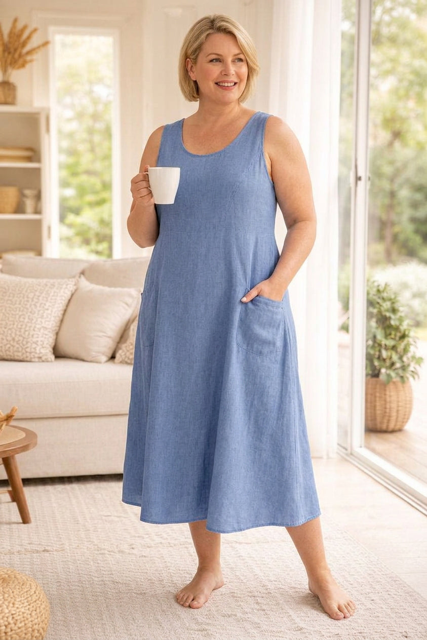 Tessa Denim Round Neck Midi Dress