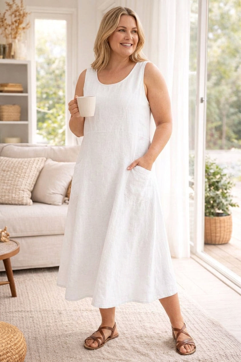 Tessa Denim Round Neck Midi Dress – view 3