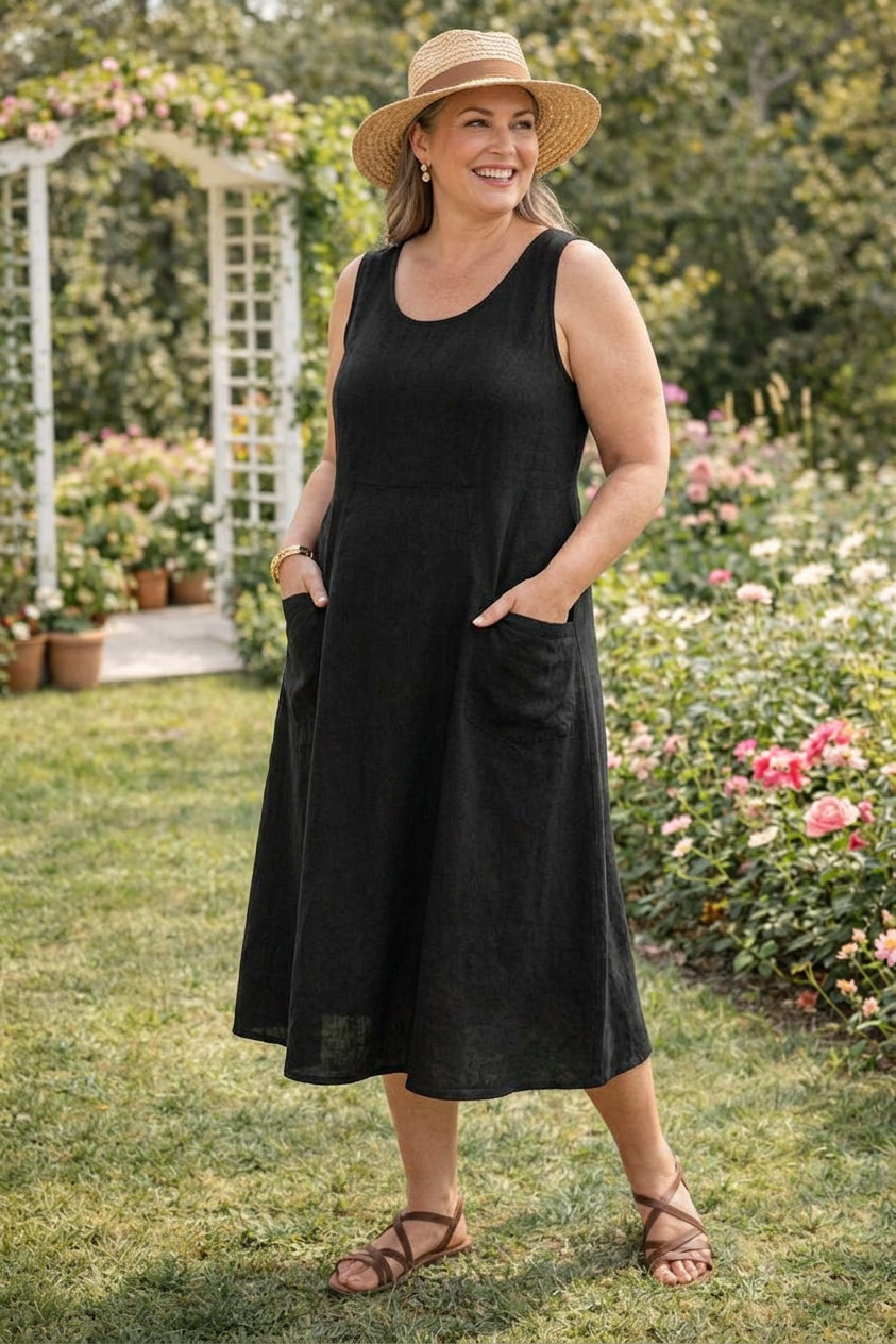Tessa Denim Round Neck Midi Dress – view 4