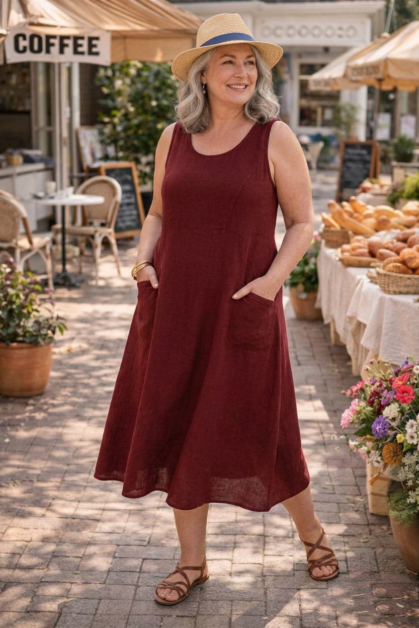 Tessa Denim Round Neck Midi Dress – view 6