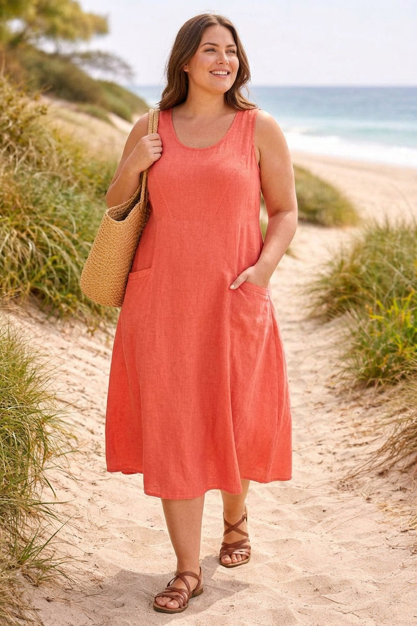 Tessa Denim Round Neck Midi Dress – view 7