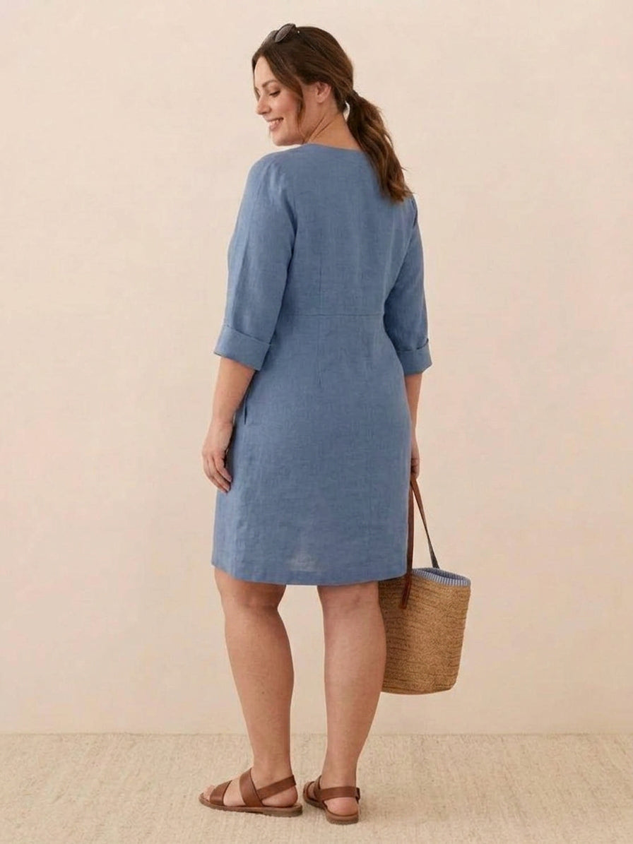 Katie | Denim Round Neck Knee-Length Dress