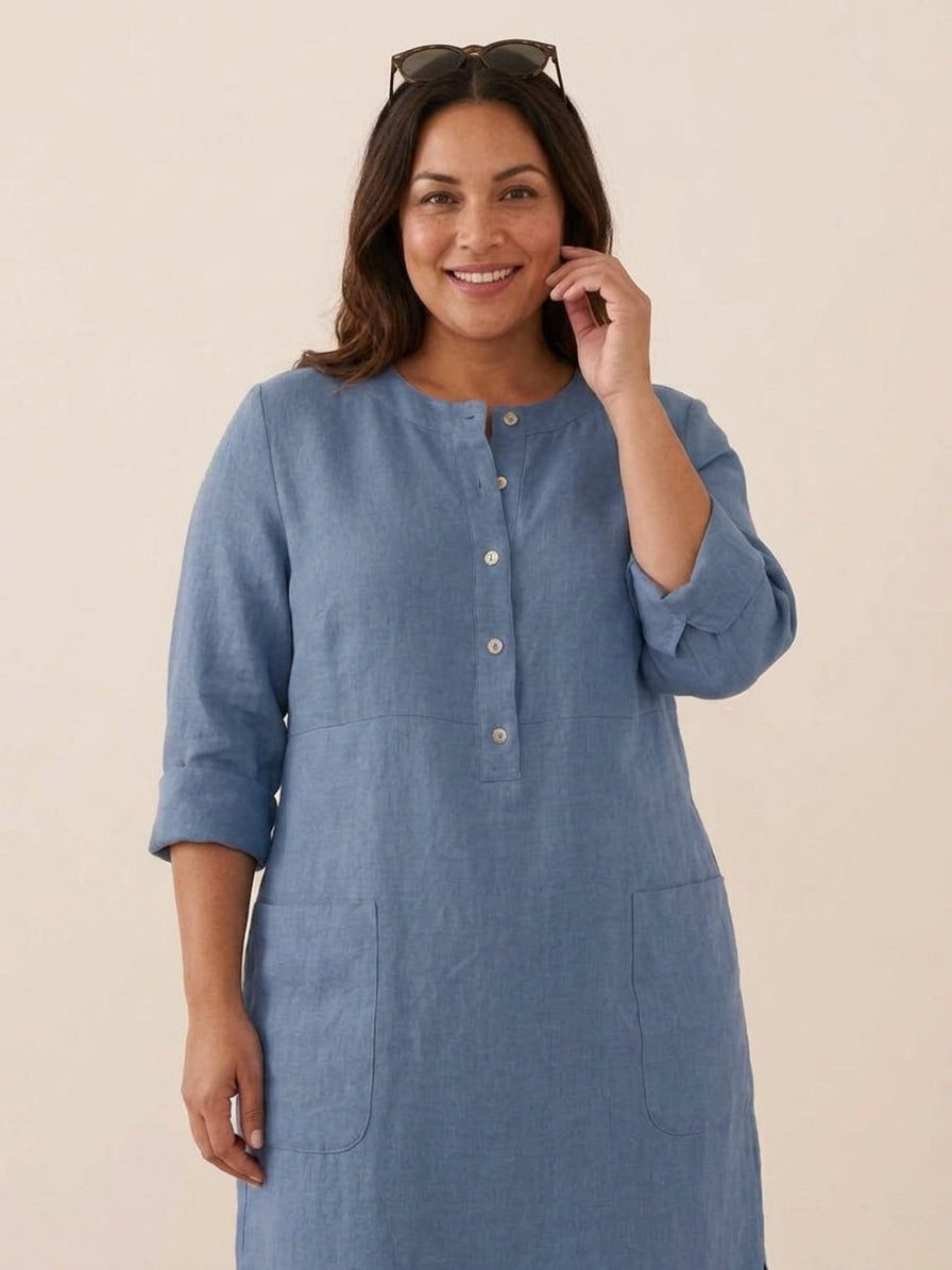 Katie | Denim Round Neck Knee-Length Dress
