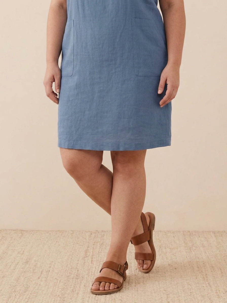 Katie | Denim Round Neck Knee-Length Dress