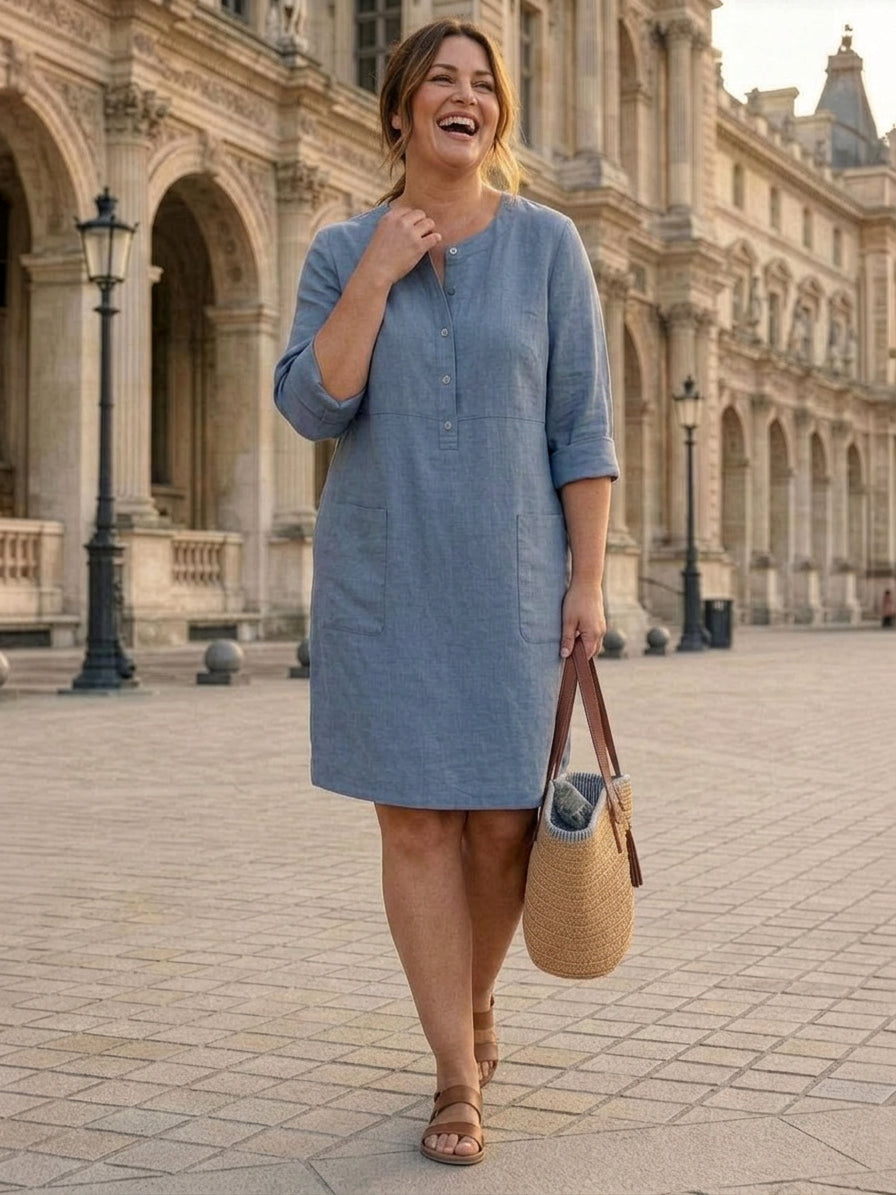 Katie | Denim Round Neck Knee-Length Dress