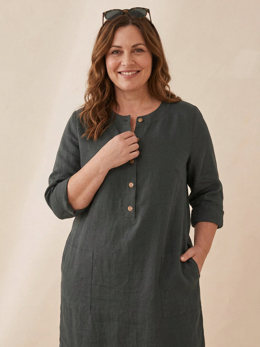 Katie | Denim Round Neck Knee-Length Dress