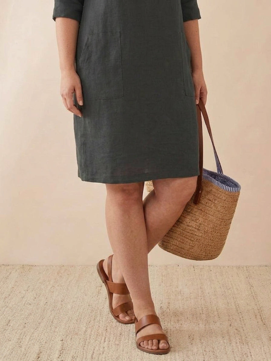 Katie | Denim Round Neck Knee-Length Dress