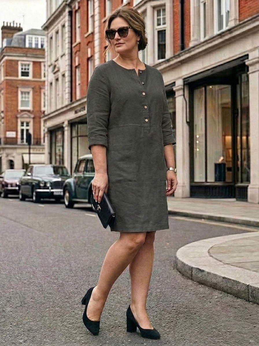 Katie | Denim Round Neck Knee-Length Dress