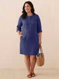 Katie | Denim Round Neck Knee-Length Dress