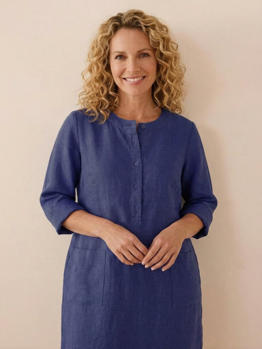 Katie | Denim Round Neck Knee-Length Dress