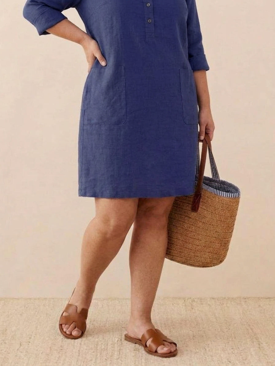Katie | Denim Round Neck Knee-Length Dress