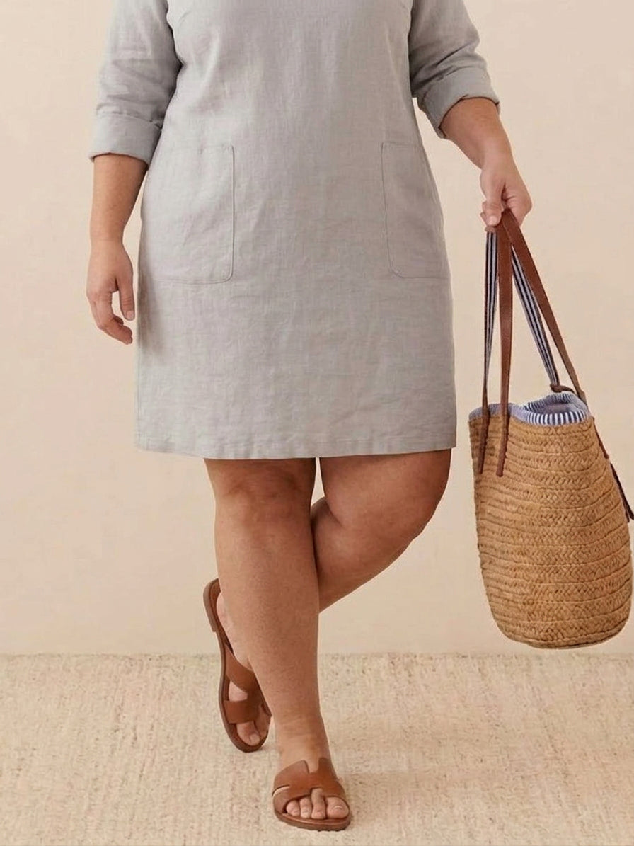 Katie | Denim Round Neck Knee-Length Dress