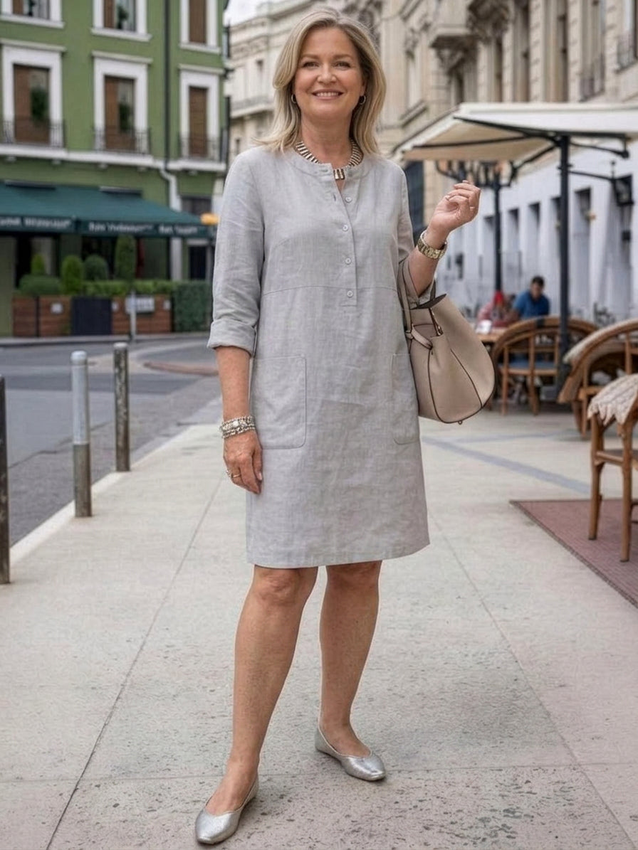 Katie | Denim Round Neck Knee-Length Dress