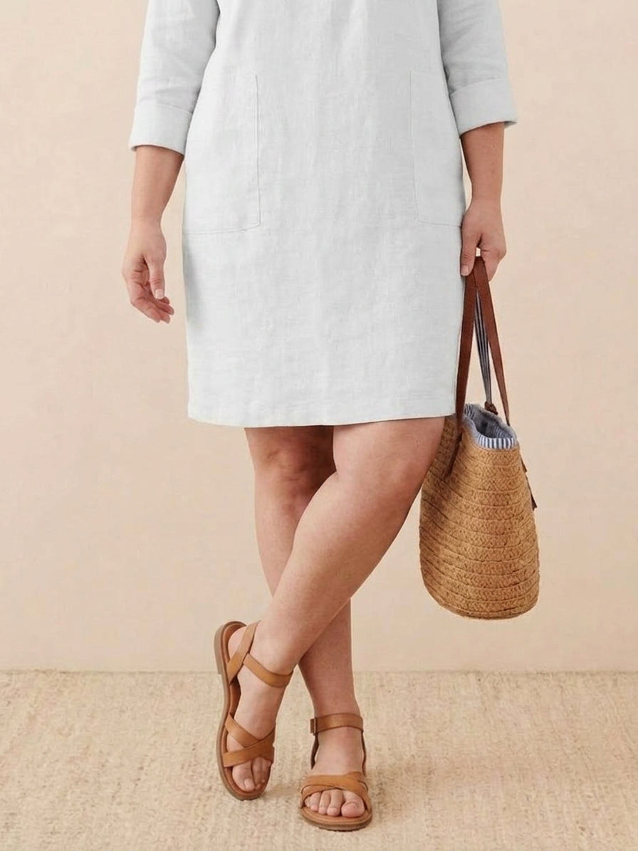 Katie | Denim Round Neck Knee-Length Dress