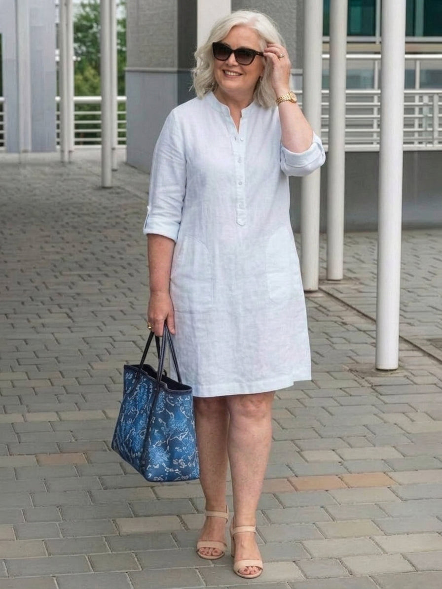 Katie | Denim Round Neck Knee-Length Dress