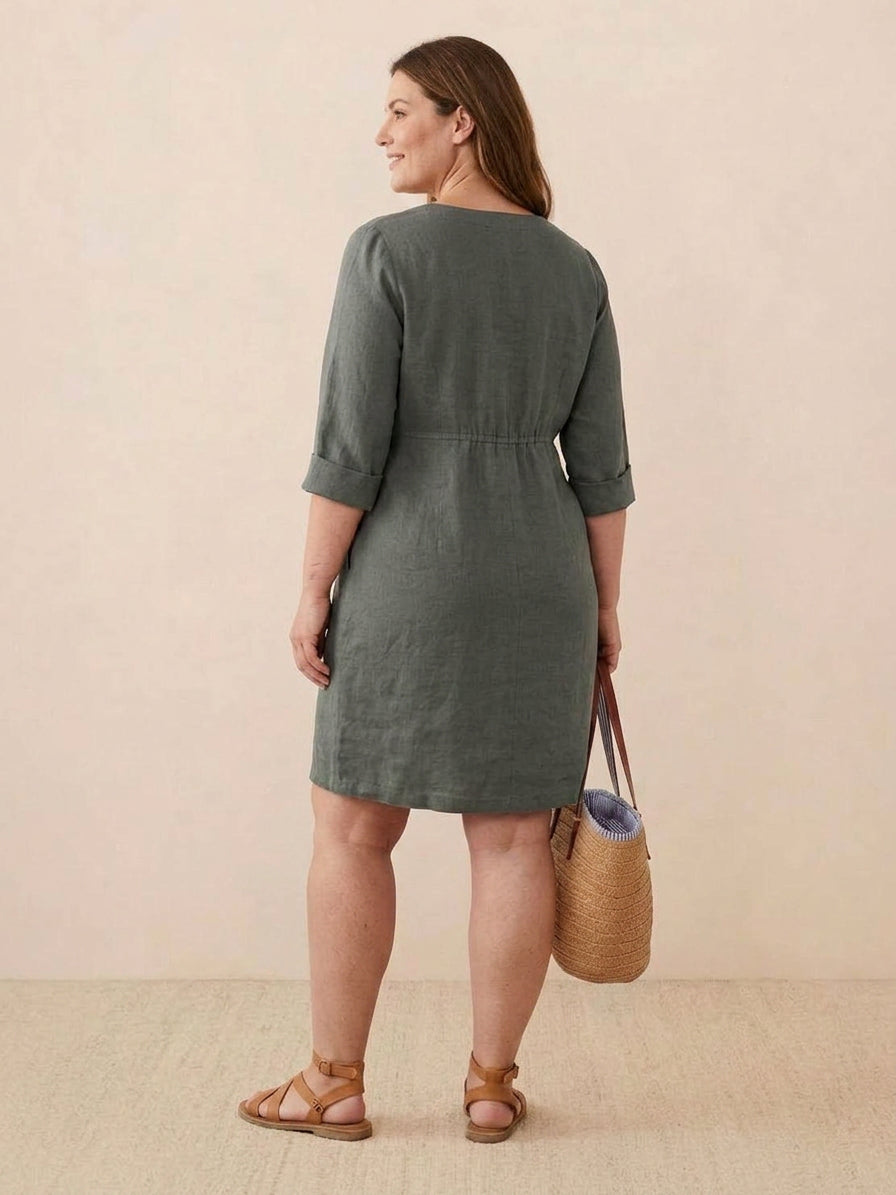 Katie | Denim Round Neck Knee-Length Dress