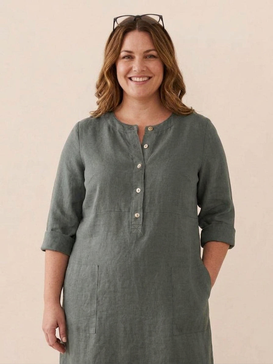 Katie | Denim Round Neck Knee-Length Dress