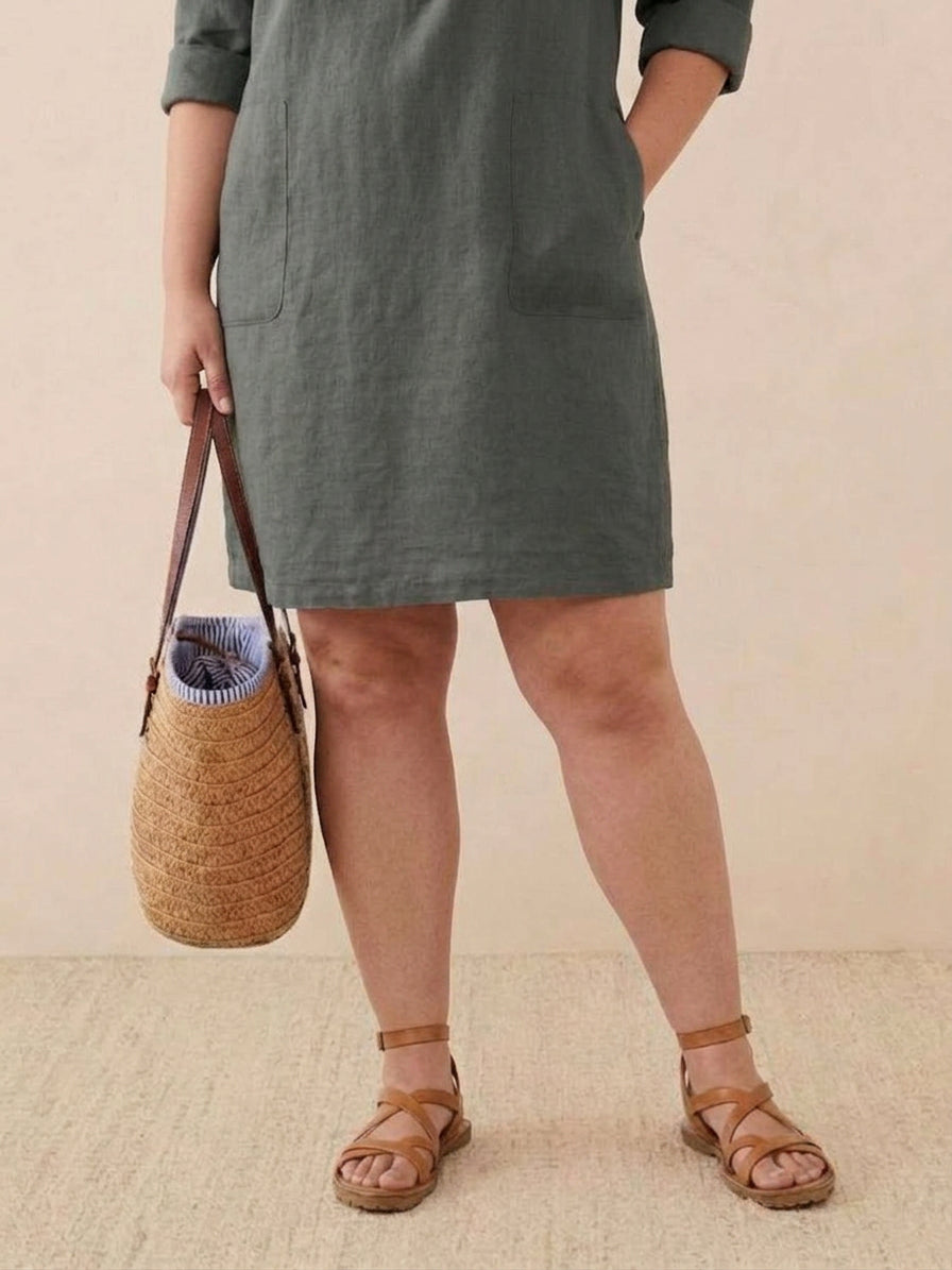 Katie | Denim Round Neck Knee-Length Dress