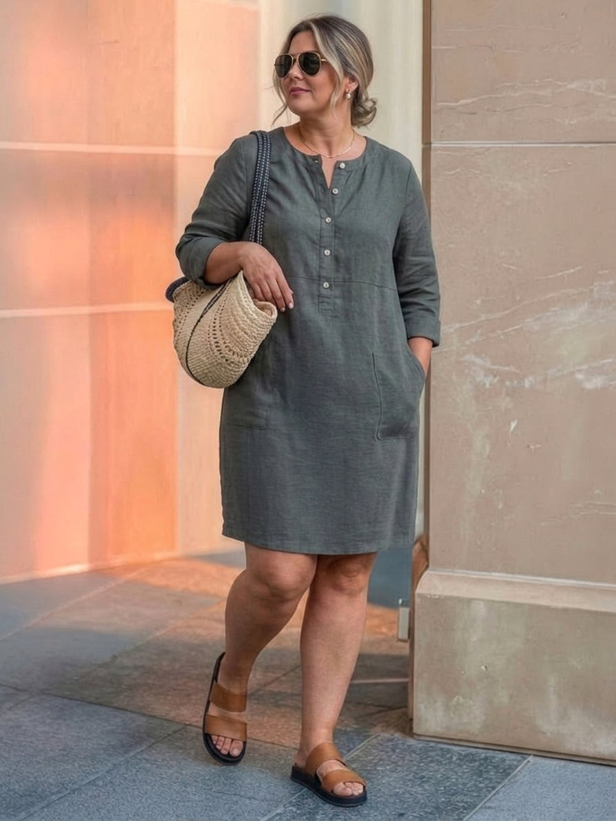 Katie | Denim Round Neck Knee-Length Dress