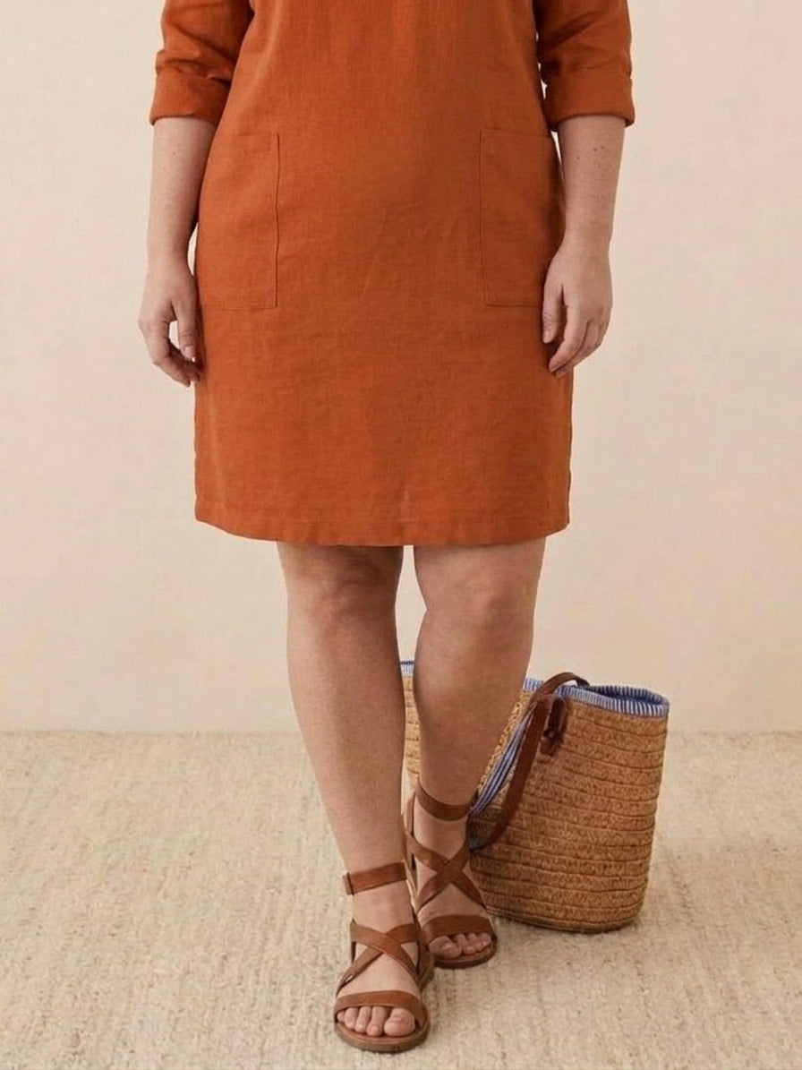 Katie | Denim Round Neck Knee-Length Dress
