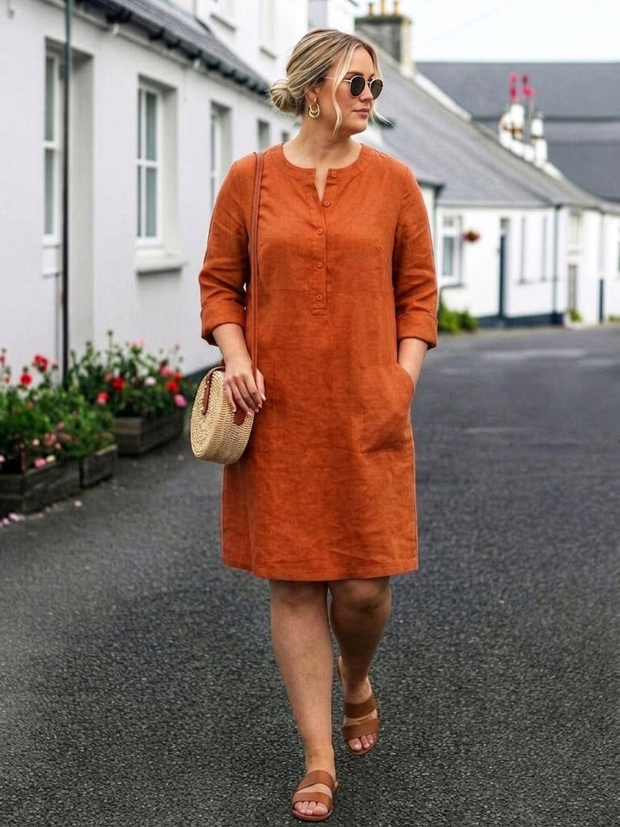 Katie | Denim Round Neck Knee-Length Dress