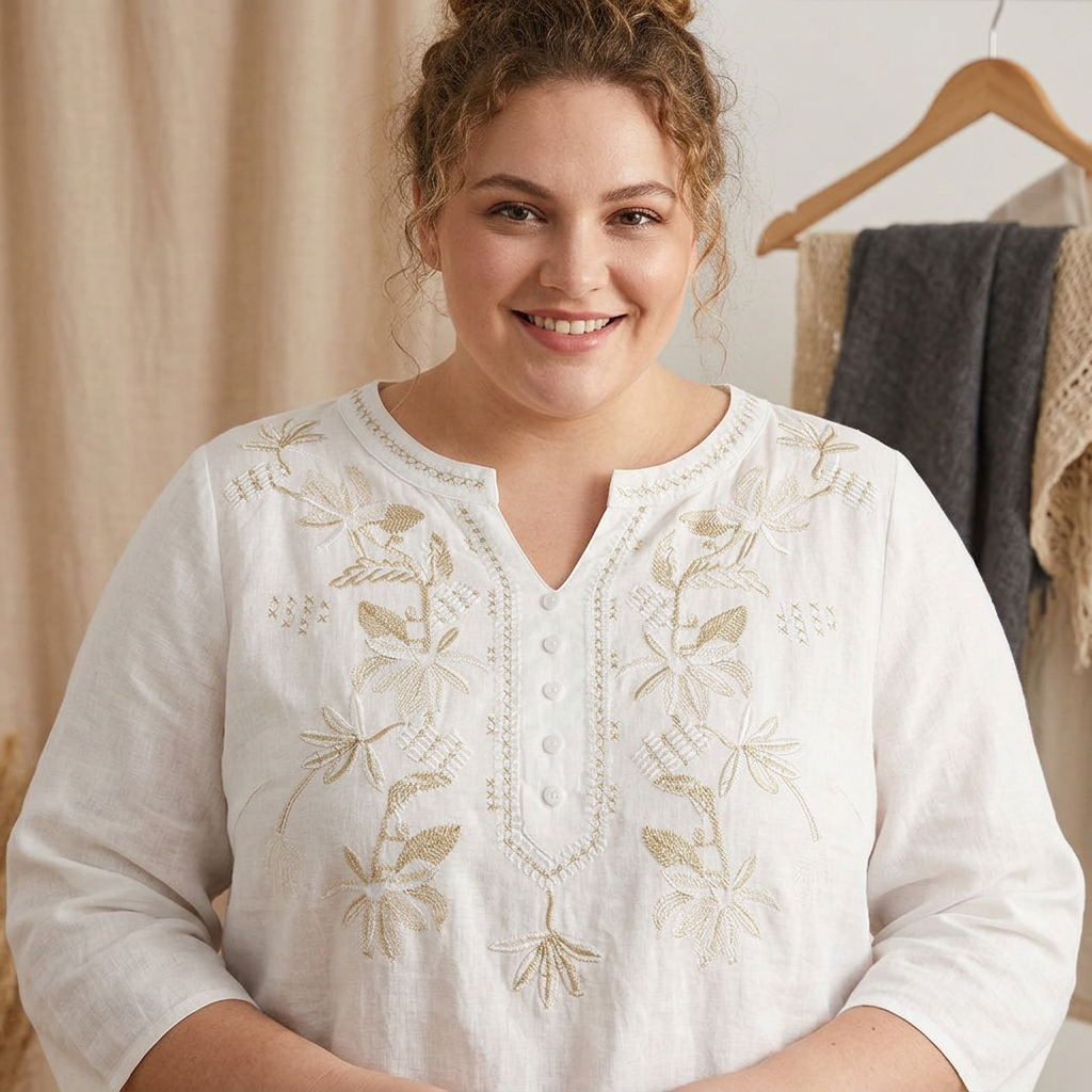 Trinity Denim Floral V-Neck Top – view 10