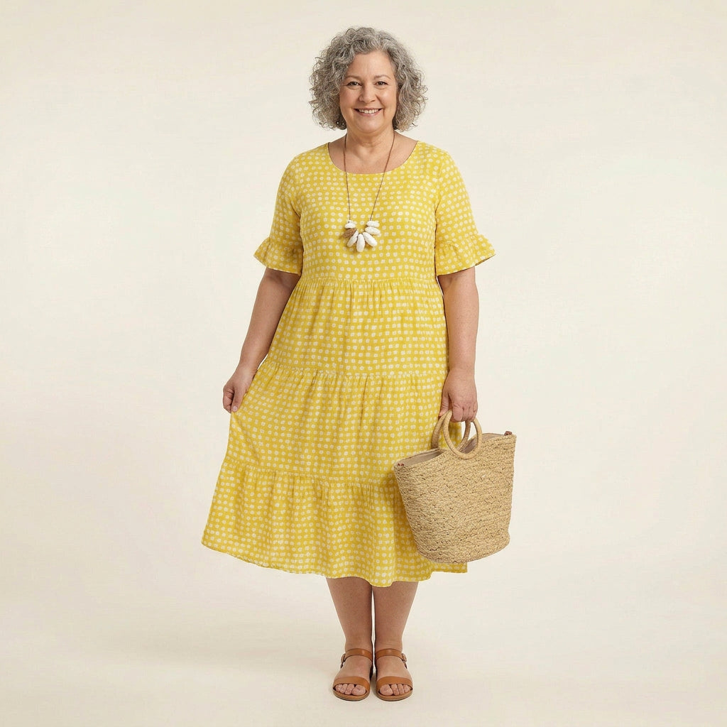 Yvette Checked Round Neck Midi Dress – view 3